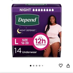 Depends women’s size large night defense adult diapers